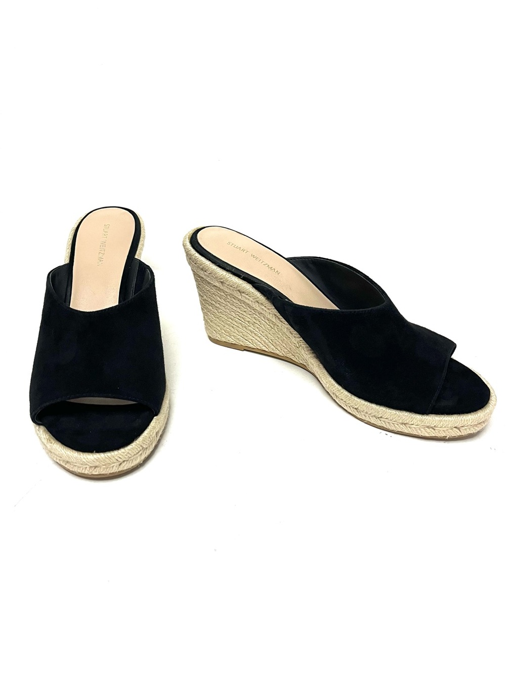 Stuart Weitzman Black Wonda Espadrille Wedge Mules - Sz 9